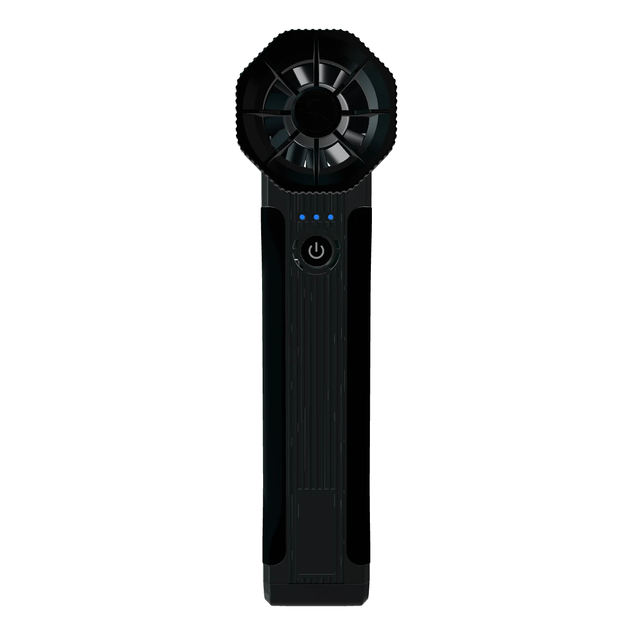 Close-up of the BLOWZER X6 power button and blue indicator LEDs